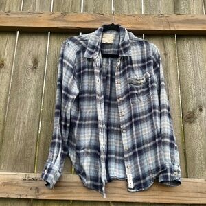 Lucky Brand Plaid Button Down Shirt Blue Gray Flannel Medium